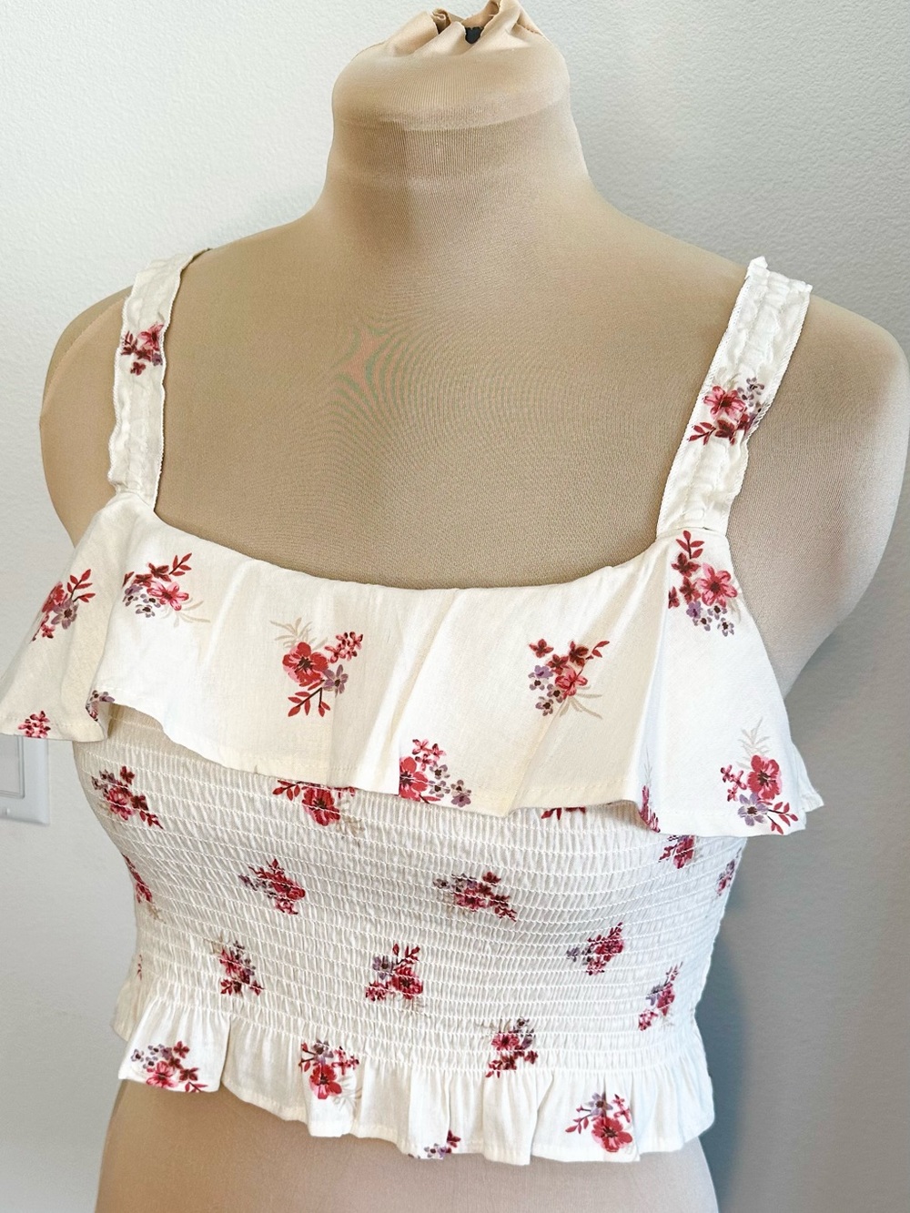 Wonder Nation Cream Floral Smocked Crop Top Cottagecore XL